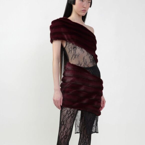 Kim Shui Burgundy and Black One-Shoulder Mini Dress - Picture 3 of 13
